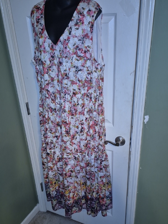 Maison Tara Dresses & Skirts - Maison Tara White Floral Maxi Dress with Pink & Yellow Accents